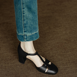 アンクルストラップ ヒール サンダル シューズ 春 夏 パンプス 大人可愛い 靴 太いヒール  アンクルストラップ付 2枚目の画像