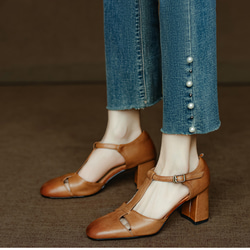 アンクルストラップ ヒール サンダル シューズ 春 夏 パンプス 大人可愛い 靴 太いヒール  アンクルストラップ付 5枚目の画像