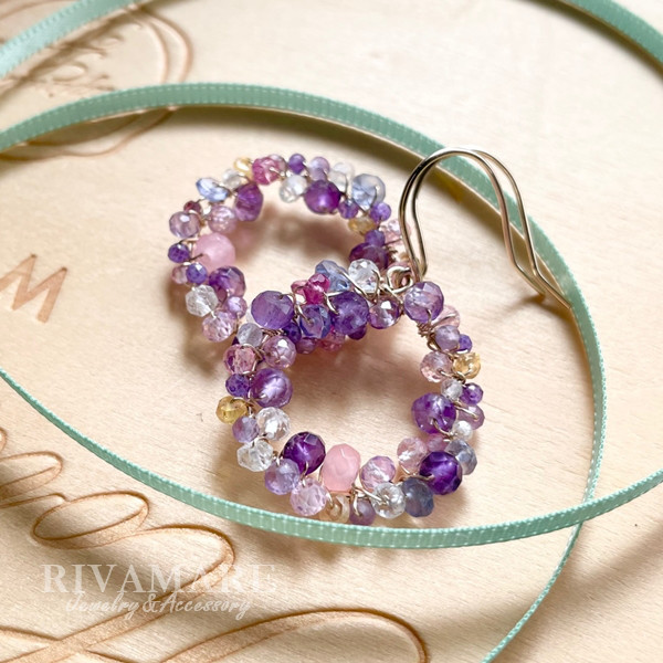 「マルチカラーブーケ」アメジスト ガーネット サファイア タンザナイト トルマリン ローズクォーツ ピアス/イヤリング