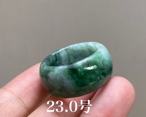 L5-85 花緑 23.0号 ミャンマー産天然 A貨 本翡翠 くりぬき リング 広幅