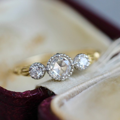 無色透明系 ローズカットダイヤ0.225ct/脇石0.08ct ミルフレーム 無色透明系 ローズカットダイヤ0.225ct/脇石0.08ct ミルフレーム
