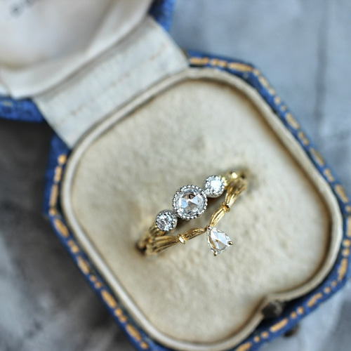 無色透明系 ローズカットダイヤ0.225ct/脇石0.08ct ミルフレーム 無色透明系 ローズカットダイヤ0.225ct/脇石0.08ct ミルフレーム