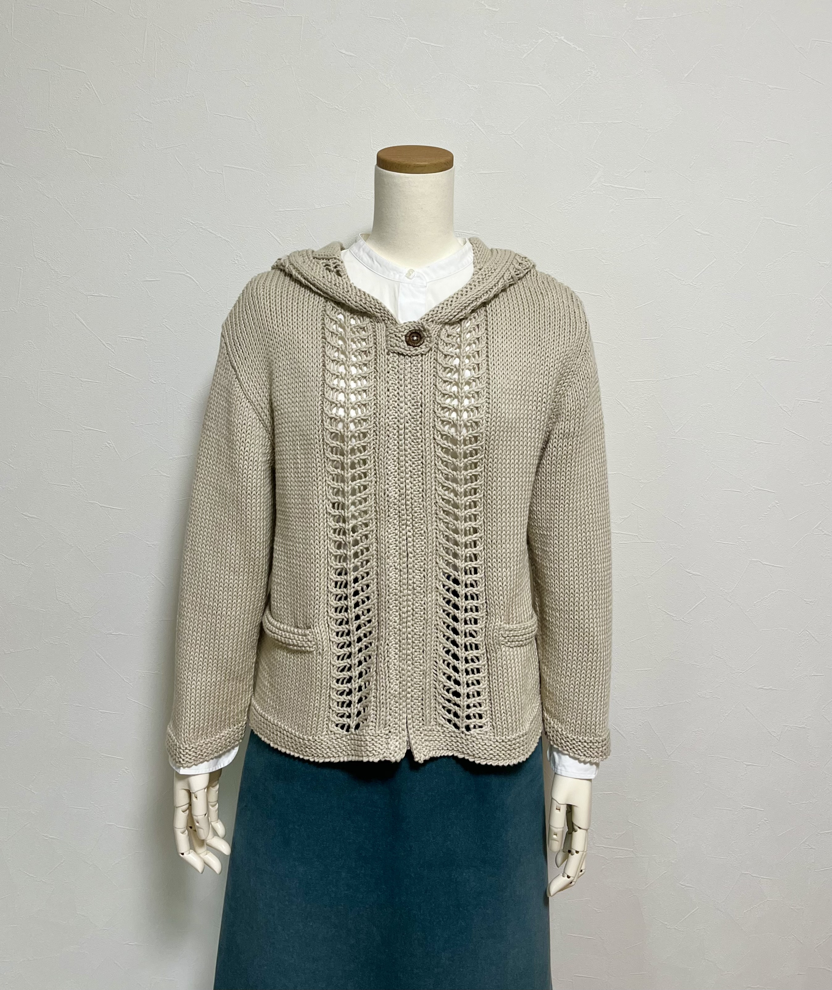 《送料無料》60%offコットン透かし編みパーカー（ベージュ）