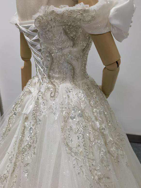 新品在庫処理！激安！ウェディングドレス ハンドメイド パフスリーブ  編み上げ 披露宴/結婚式 7枚目の画像