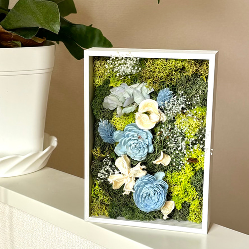 送料無料／誕生日・記念日ギフト フレームアレンジ グリーンアレンジ 4  