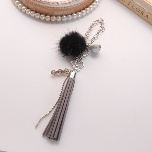 タッセルチャーム/ グレー/ ミンクファー/バックャーム バッグ