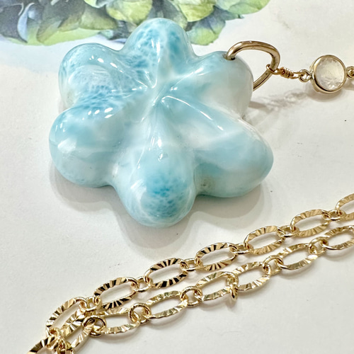 k14gf ラリマー フラワー レインボームーンストーン ネックレス