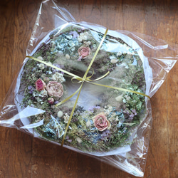 (38cm)  布花のアネモネとドライフラワーのアジサイの春色ボリュームリース/開店祝い/退職祝い/店舗装飾 12枚目の画像