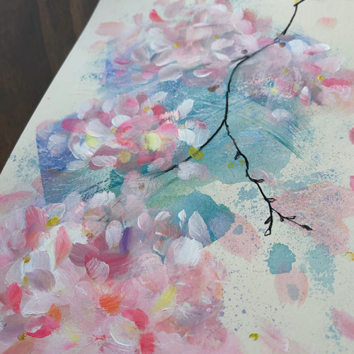 桜と風 -e 【原画/A4/アクリル画】 インテリアアート 絵 絵画