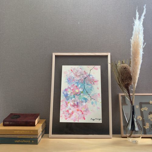 桜と風 -e 【原画/A4/アクリル画】 インテリアアート 絵 絵画