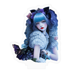 ゴシック調のメイド服で黒い猫耳と青い髪がゆめかわいい女の子 アクリルフィギュア 2枚目の画像
