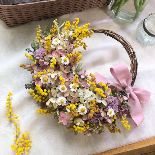 Natural＊ミナズキところころミモザのリース☆ドライフラワーリース  