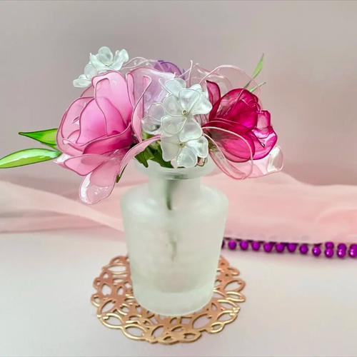 薔薇(パープル系)☆ディップフラワー☆アメリカンフラワー アート