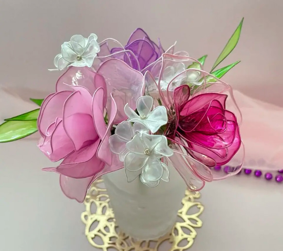 薔薇(パープル系)☆ディップフラワー☆アメリカンフラワー アート