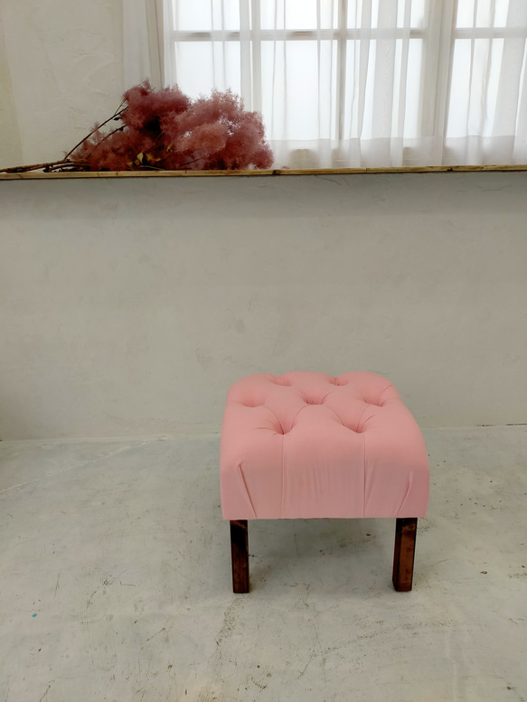 座り心地が良い柔らかクッションのオットマンスツールhandmadeピンク 4枚目の画像