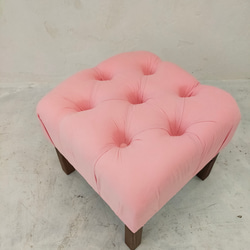 座り心地が良い柔らかクッションのオットマンスツールhandmadeピンク 2枚目の画像