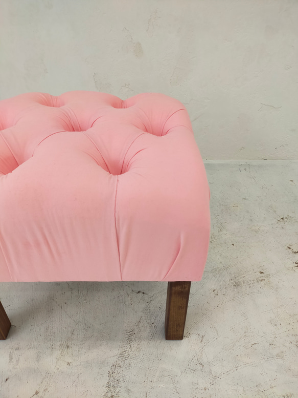 座り心地が良い柔らかクッションのオットマンスツールhandmadeピンク 10枚目の画像
