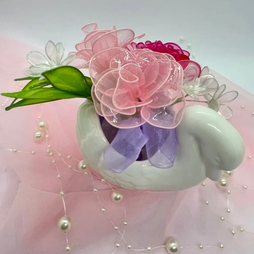 母の日☆ピンクの薔薇(スワン)☆ディップフラワー☆アメリカン