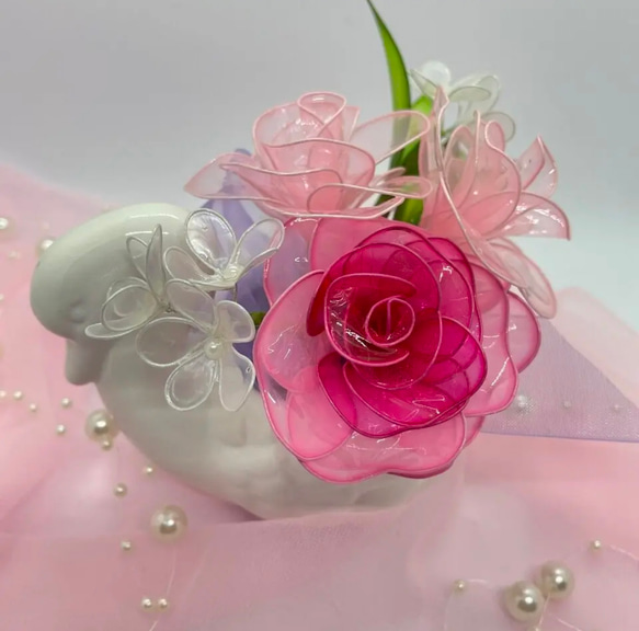 母の日☆ピンクの薔薇(スワン)☆ディップフラワー☆アメリカン