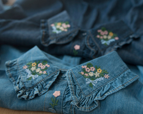 ENSOR CIVET 刺繍デニム プルオーバー トップス シャツ 春夏 夏服 ENSOR CIVET 刺繍デニム プルオーバー トップス シャツ 春夏 夏服