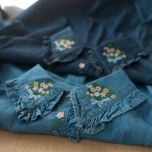 Leilian春夏サマーニットトップスプルオーバー ツィードジャガード刺繍ブルー 刺繍 シャツ ブルー、ネイビー オーバーシルエット 普段使い
