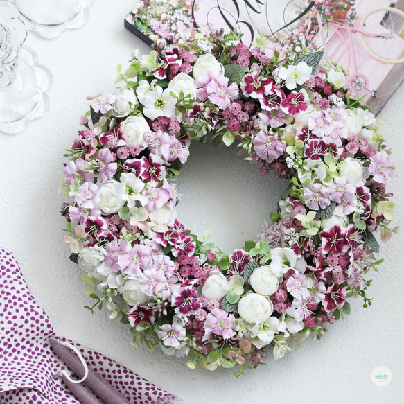 なでしことミニローズのリース（直径約29-30cm） リース sarasa style  