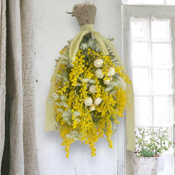 光触媒　ミモザのスワッグ　造花　フラワーリース　母の日　プレゼント　贈り物 4枚目の画像