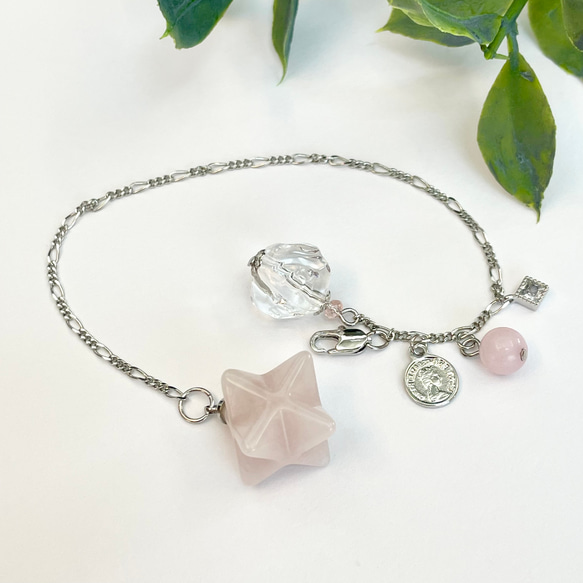 マルカバスター ローズクォーツと活性加工ビーズのペンデュラム  