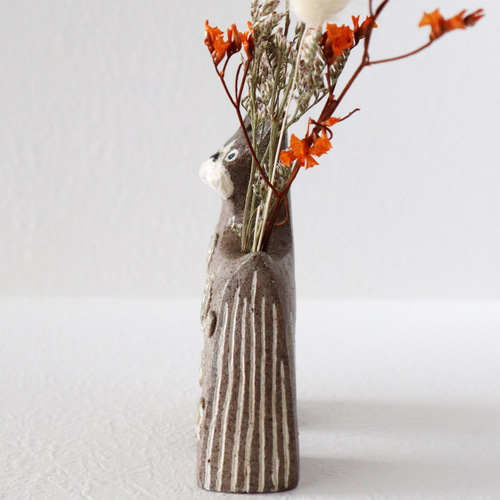 犬の一輪挿し 置物 ボストンテリア♡ お花模様 お任せドライフラワー付