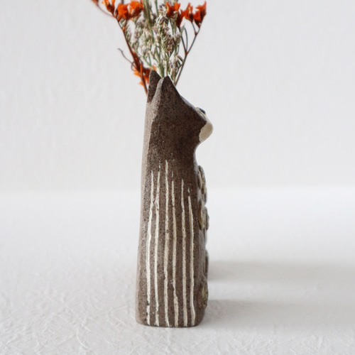 犬の一輪挿し 置物 ボストンテリア♡ お花模様 お任せドライフラワー付