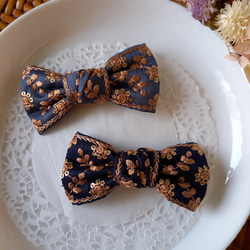 金具変更可能】インド刺繍リボン ヘアゴム No.2 ネイビー シック