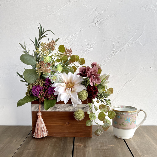 お供え花、仏花、造花、ダリア、アネモネアレンジ アネモネ ユリ ダリア しきみ(樒)付き 造花 2束】固定具付き