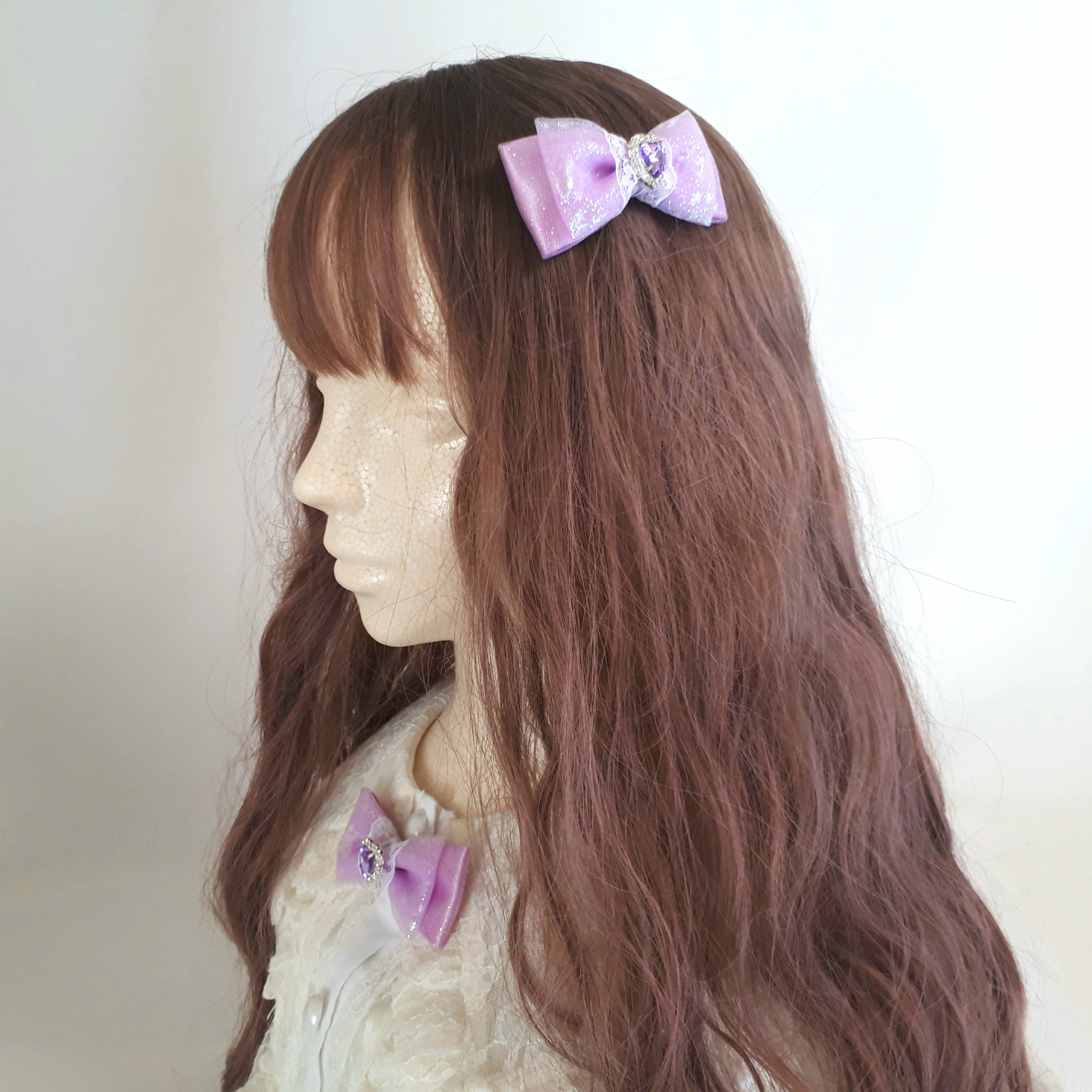 推し活リボン 量産型リボン 推し活 ヘアクリップ お袖留め セット ブレスレット コスチューム パステルカラー パープル