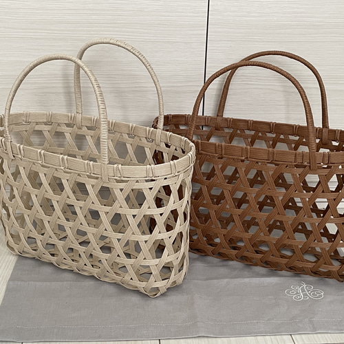 六つ目編み＊透かし編みのかごバッグ クラフトバンド 収納
