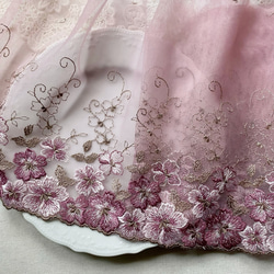 1m 広幅 美しい 花 フラワー 刺繍 チュールレース スモーキーピンク BK240313 ハンドメイド 手芸 素材 2枚目の画像