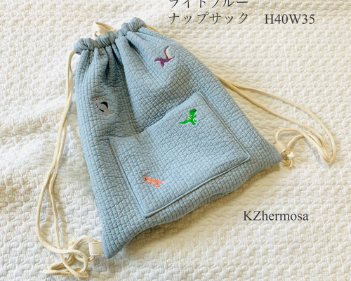 ナップサック型☆お着替え袋（ダイナソー） 日本製 ナップザック 巾着袋 体育着入れ 体操着入れ 体操着袋