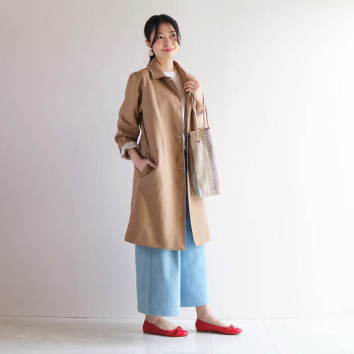 nalu nanea ／日本製 定価5万円 リネン ステンカラーコートキャメル 春秋【キャメル】洗える高級中厚リネン100％ステンカラーコート