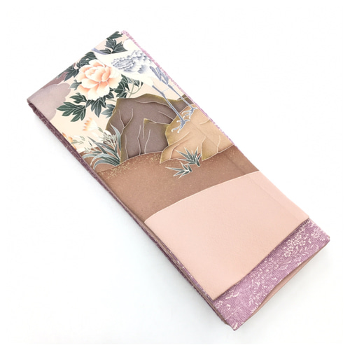 鶴と花の刺繍帯【袋帯】 面映ゆかっ 