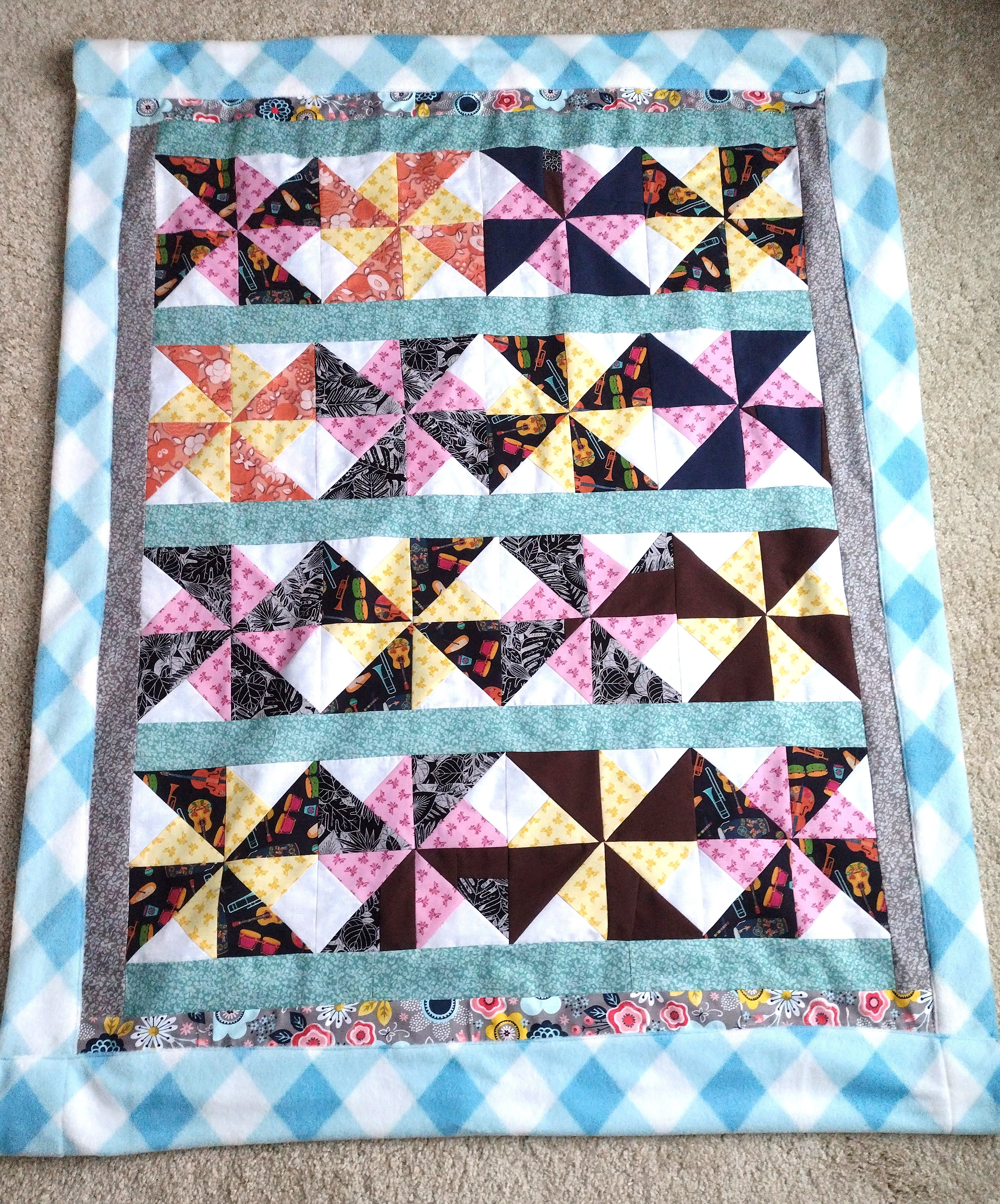 春色コットン、パッチワークブランケット、大きめ膝掛け