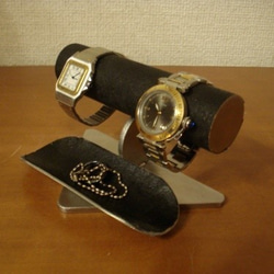 腕時計スタンド　ウォッチスタンド　ハンドメイド 　ブラック2本掛けロングトレイバージョン　No.130403 5枚目の画像