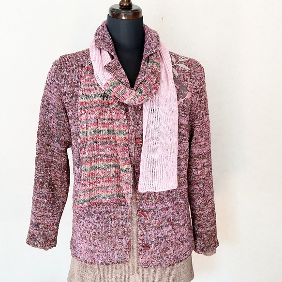 ピンク色のリブ編み春夏用ストール 5枚目の画像