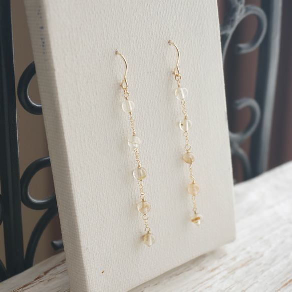 ルチルクォーツ4mm玉チェーンピアス　PE-173-F 2枚目の画像