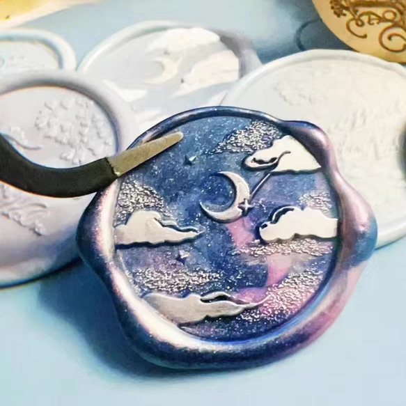 受注可】再販⭐︎30mm 夜空 シーリングスタンプ ヘッド 月 雲 はんこ