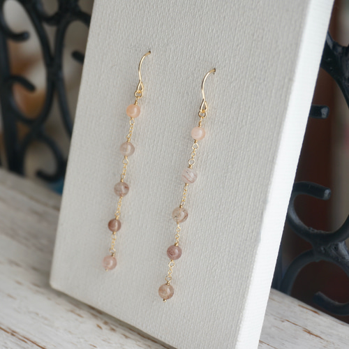 ルチルクォーツ4mm玉チェーンピアス PE-173-G ピアス（フック