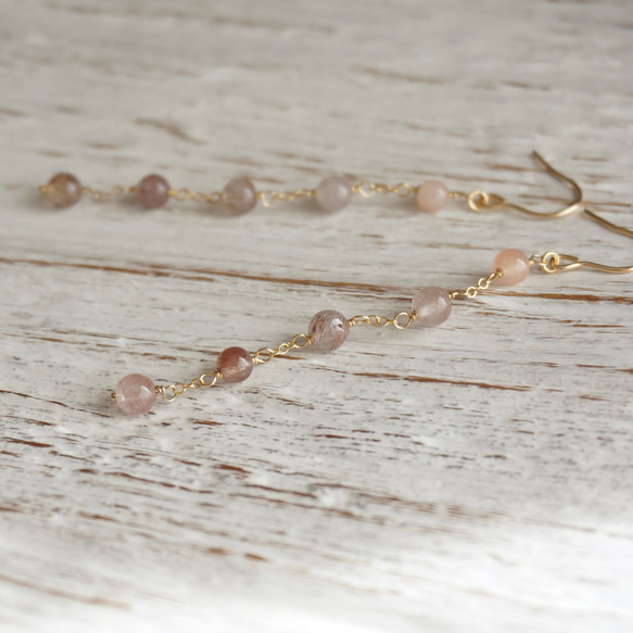 ルチルクォーツ4mm玉チェーンピアス　PE-173-G 1枚目の画像