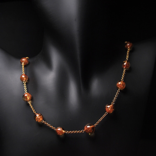 ヴェネツィア・ムラノガラスビーズネックレス #GN0017 透明オレンジ