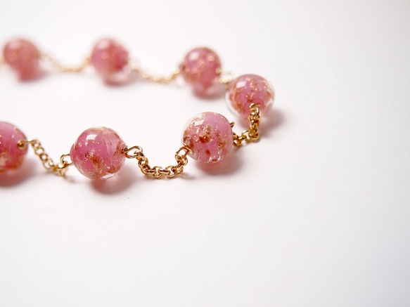 威尼斯穆拉諾琉璃珠項鍊 #GN0016 透明粉紅金 第2張的照片