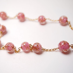 威尼斯穆拉諾琉璃珠項鍊 #GN0016 透明粉紅金 第4張的照片