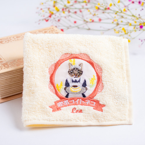 猫種4種類メイド猫さんの刺繍ハンカチ|名入れハンドタオル 猫種4種類メイド猫さんの刺繍ハンカチ|名入れハンドタオル