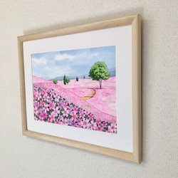 「芝桜の丘05」透明水彩画　原画　風景画　額縁付　F4サイズ 4枚目の画像